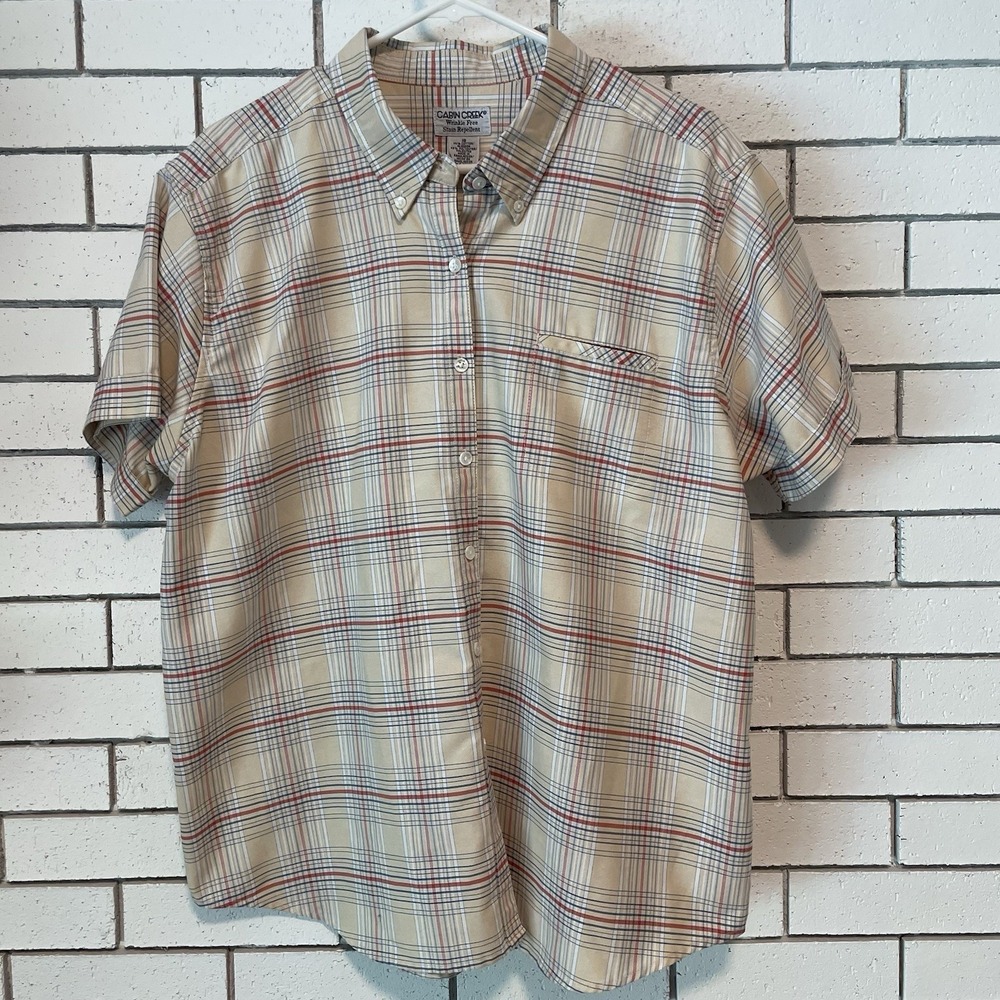 Cabin Creek Mens Short Sleeve Button Down Plaid Shirt L Multicolor Wrinkle Free
